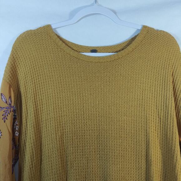 Cupio Yellow Waffle Knit Mixed Media  Boho Top Size L - Picture 3 of 7